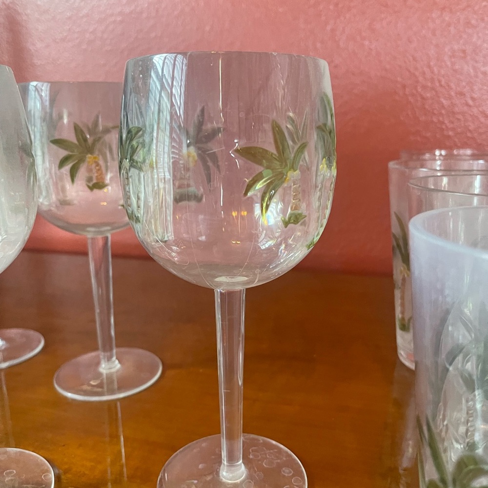 SOLD—Un breakable Acrylic palm tree glasses